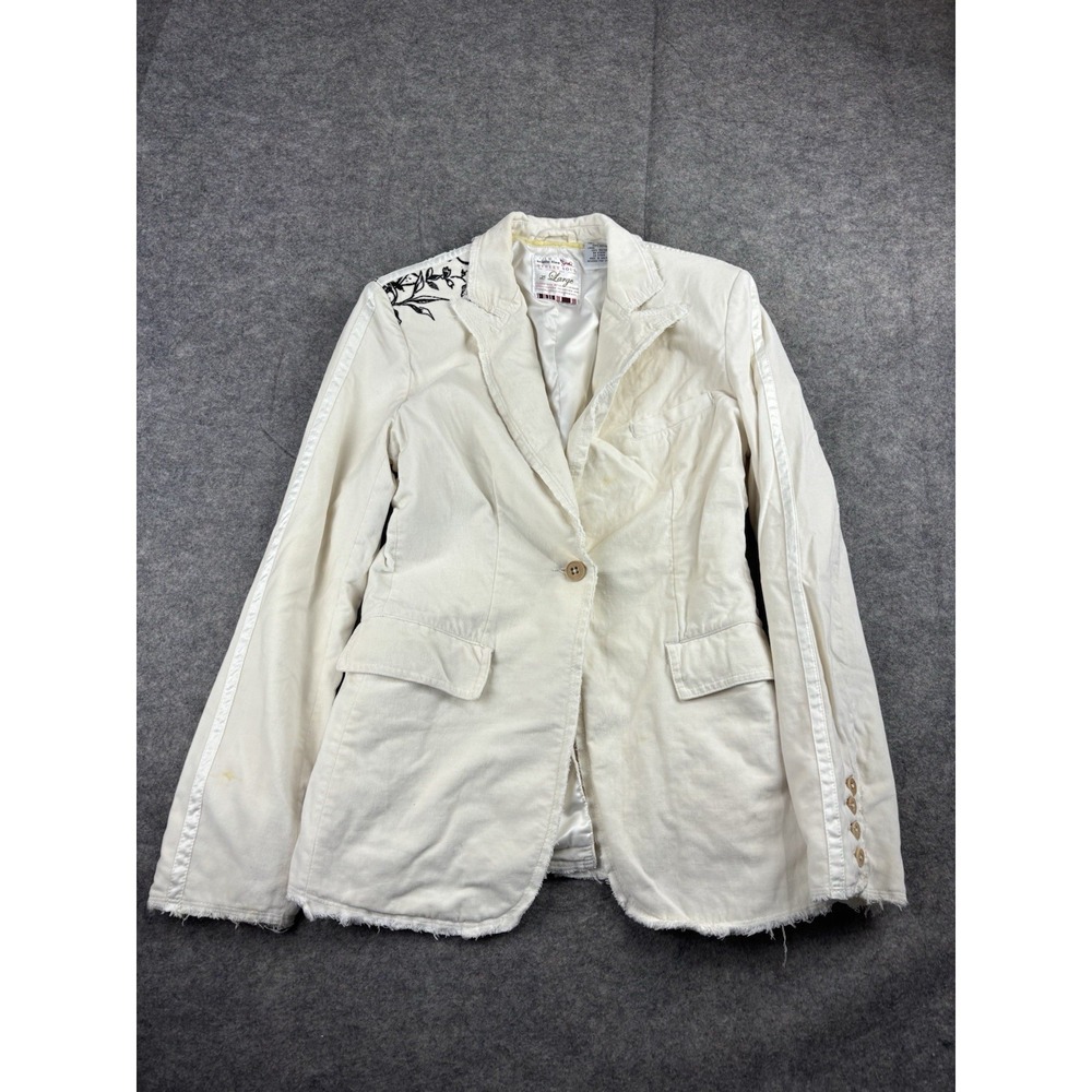 TRIPLE FIVE SOUL STREET Women's XL White Velvet Blazer‎ Black Floral Y2K VTG SEE